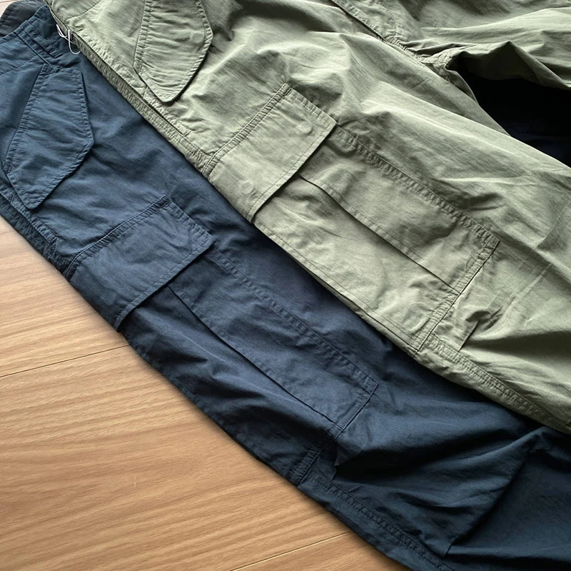 

Men's Loose Straight Leg Workwear Trousers Spring Summer Multi-ket Dstring Casual Pants Japanese Sle Effect