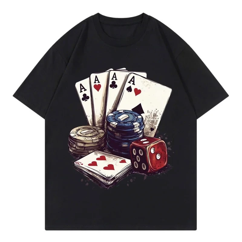 HOT SALE Fun Casino Poker Graphic Tee Men's Women's Clothing Fashion Y2k Short-sleeved Tee High Quality Cotton Summer Tee