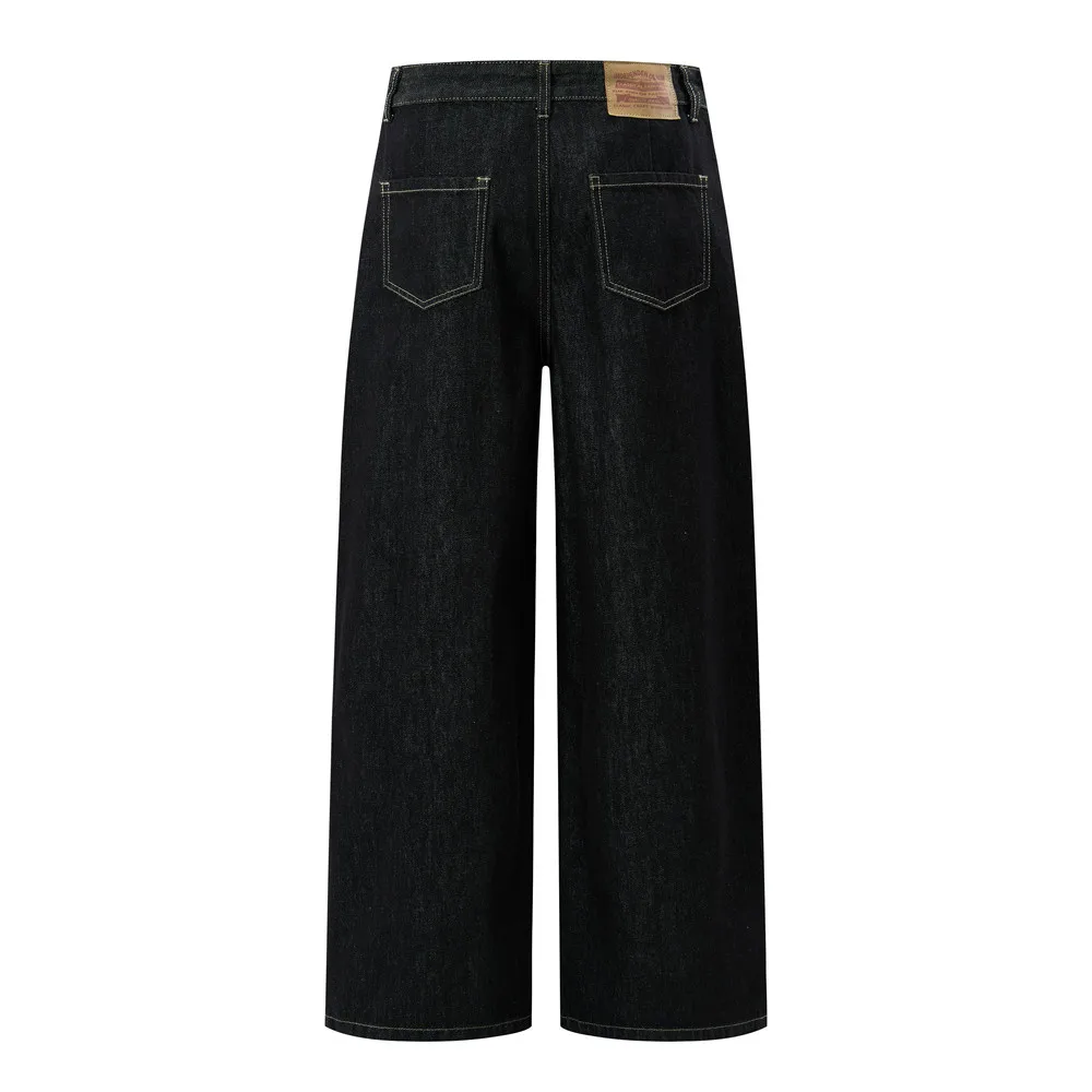 MWJLPWQ Cleanfit Solid Color Wide-Leg Jeans For Men Street Fashion Double Pleated Pocket Design Unique Loose-Fit Trousers 20769