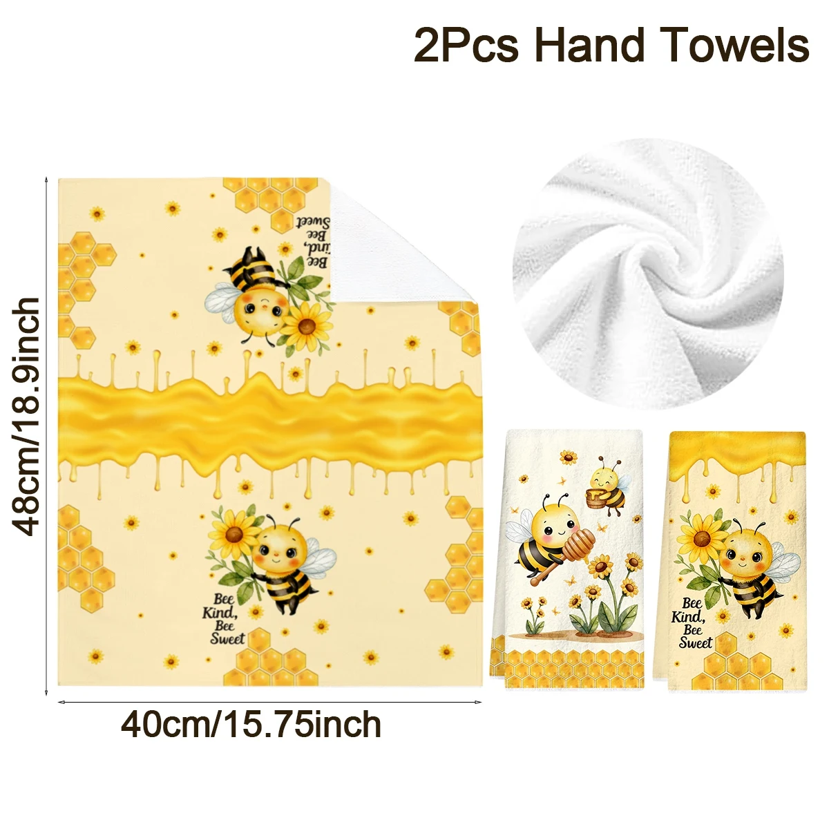 2pcs Honey Bee Hand Towels Spring Flower Bee Pattern Dish Towels Polyester Absorbent Cloths Bathromm Kitchen Table Housewarming