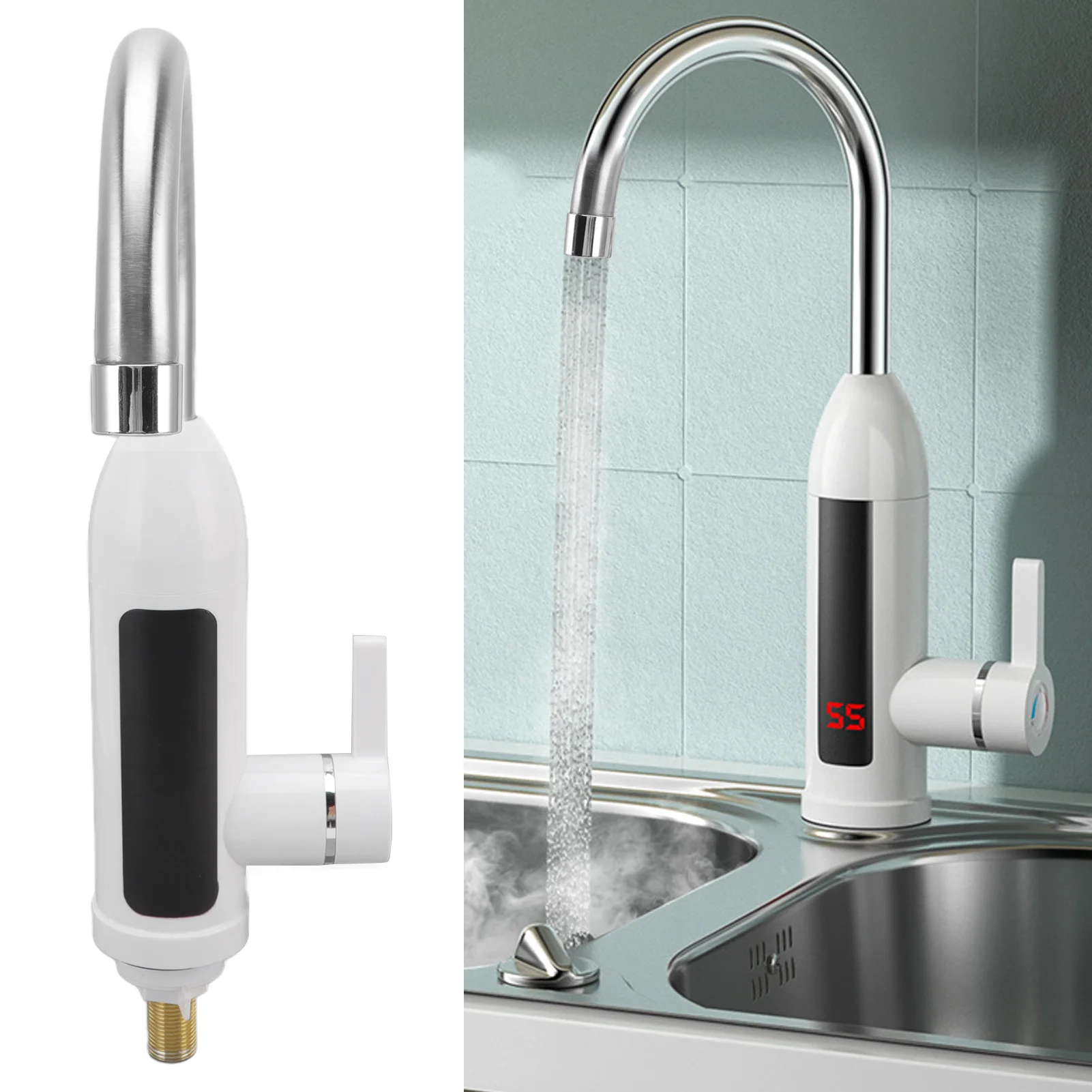 

3000W Instant Water Heater Faucet 360 Degree Rotatable Water Pipe IPX4 ABS Tankless Stainless Steel Kitchen Heating Tap for Home