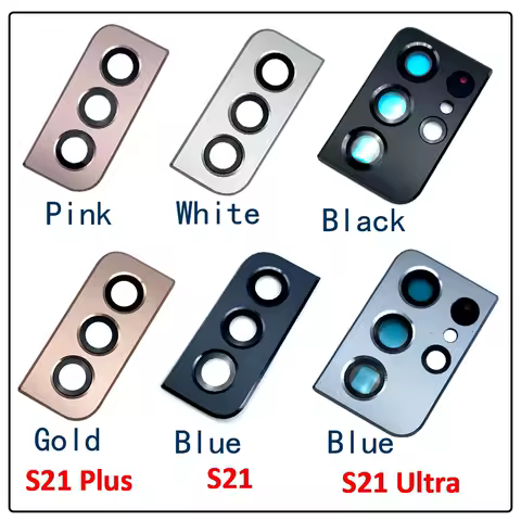 2Pcs，NEW Tested Rear Camera Glass Lens Back Cover Camera With Frame Holder Parts For Samsung S21 Ultra / 21 / 21 Plus