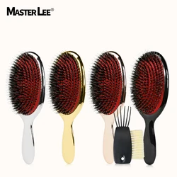 Luxury Color Boar Bristle Paddle Hair Brush  Anti Static Hair Comb Hairdressing Massage Comb set with Cleaning comb accessory