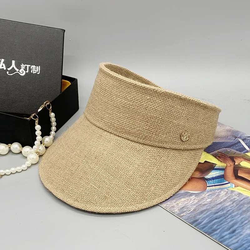 Unisex Solid Color Empty Top Straw Sun Hat Fashion Couple UV Protection Cap For Summer Beach Travel Outdoor Vacation Matching