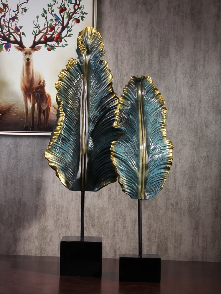 Large Scale Leaf Sculpture Modern Art Home Decor Living Room Wine Rack Foyer Table Decoration Accessories Resin Crafts Gifts