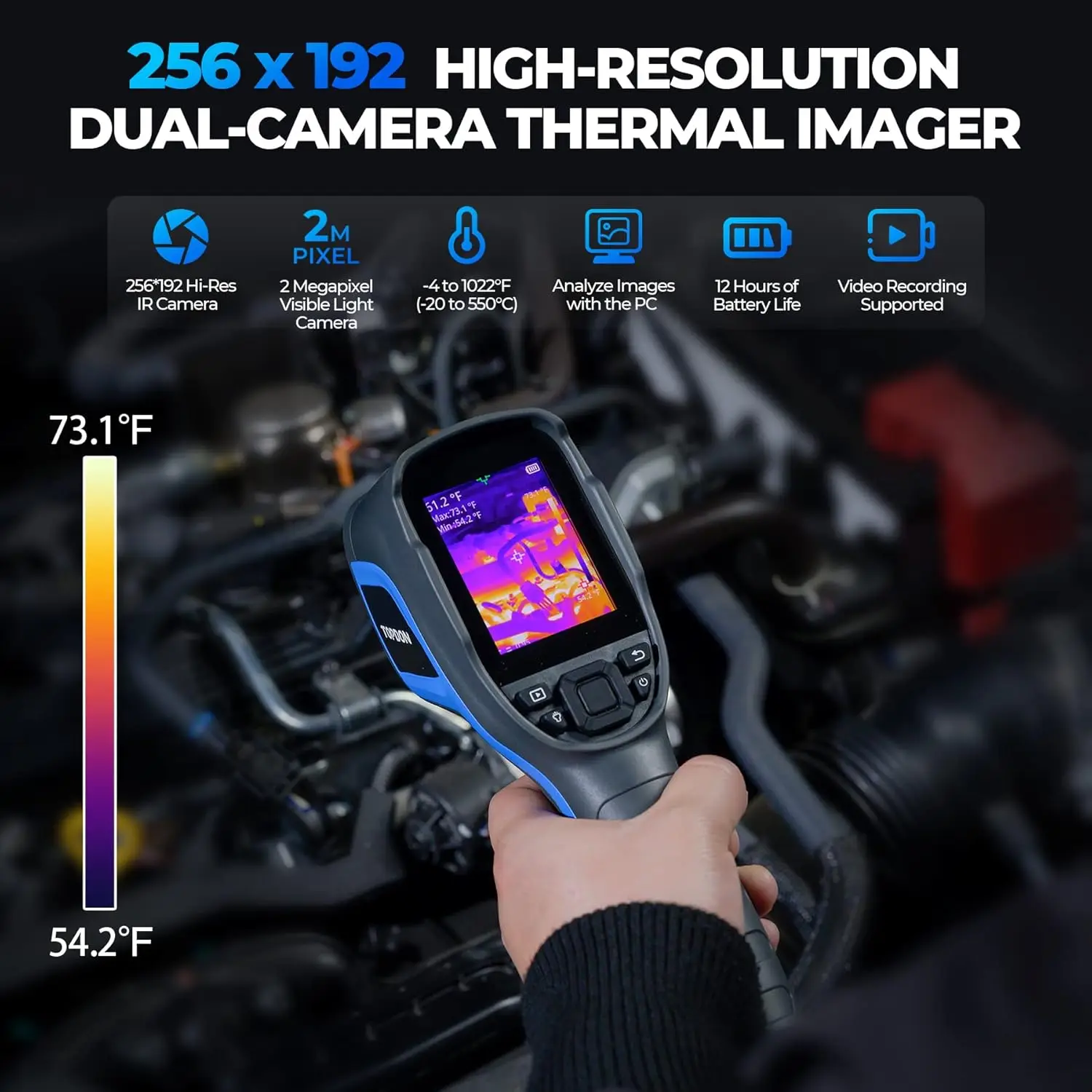 TC005 256 x 192 IR High Resolution Dual-Camera Thermal Imaging Camera with 12-Hour Battery Life and 2MP