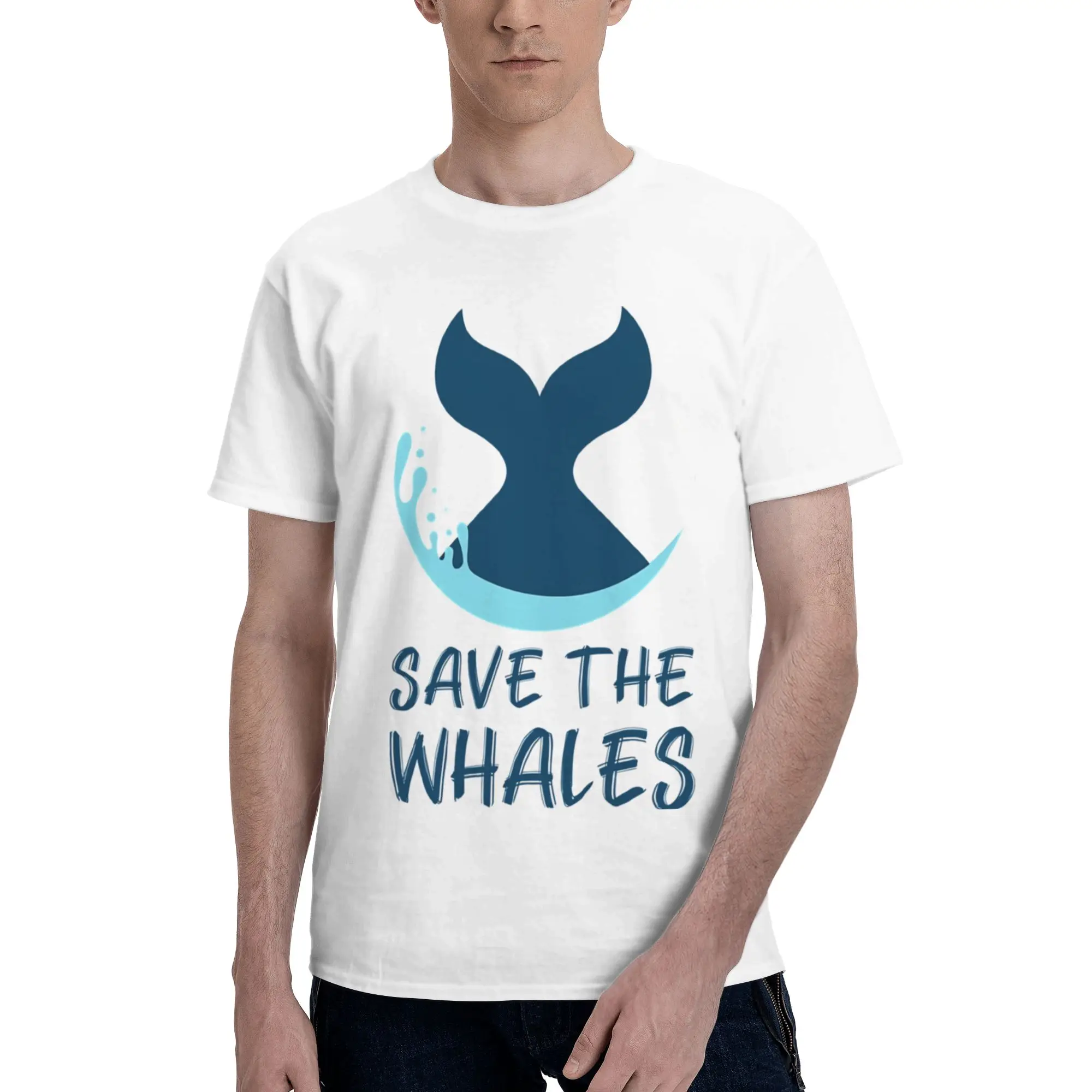 Save the Whales Men T Shirts Protection Animal  Novelty Tees Short Sleeve Crew Neck Cotton Graphic Printed Clothes T-Shirt