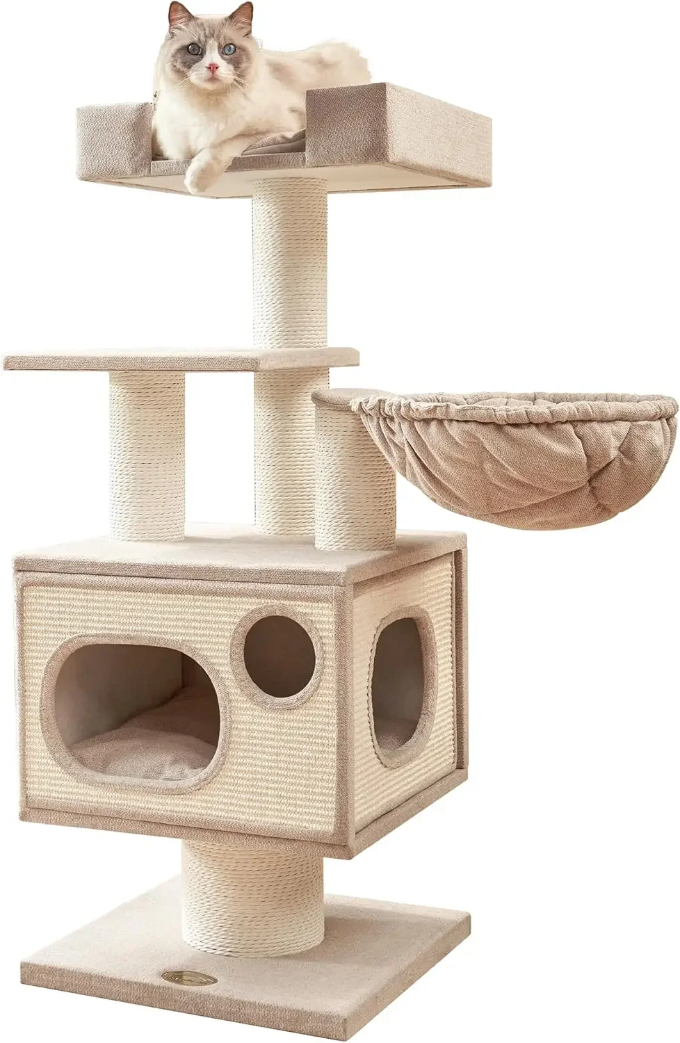 

Maine Coon Cat Tree Tower For Indoor Cats Large Adult,44.5 Inch Tall Unique Modern Cat Tree With Hammock,Sisal Scratching Post|