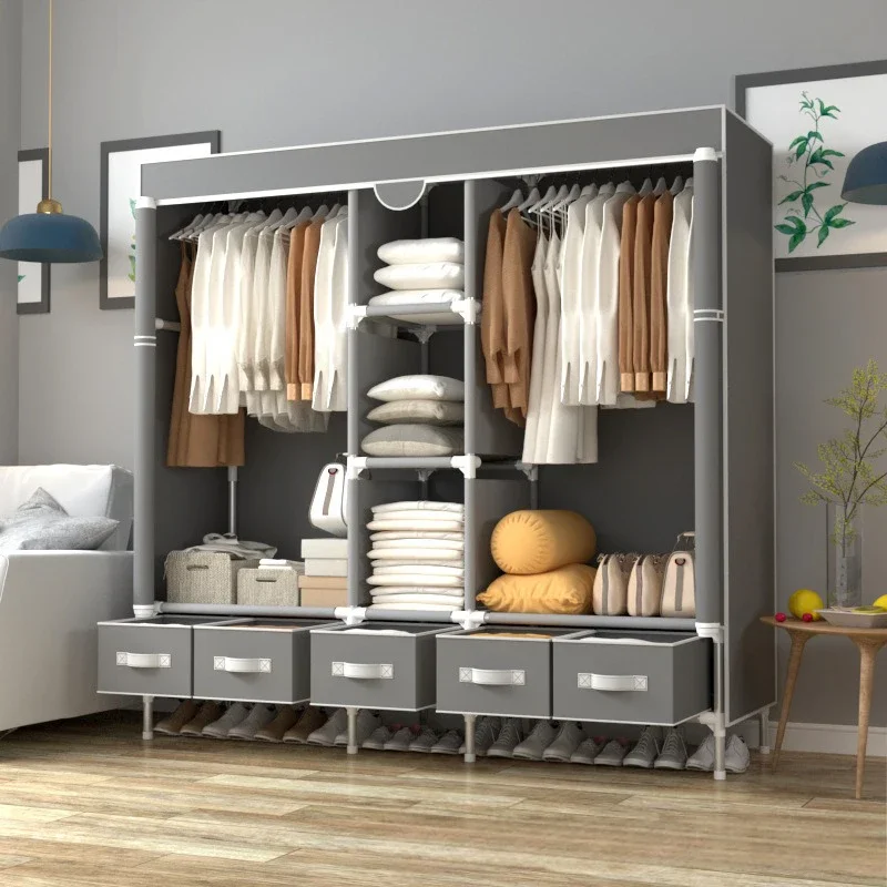 

Reinforced and thickened 19mm steel pipe simple wardrobe, moisture-proof and dustproof cloth wardrobe, with 5 storage cabinets