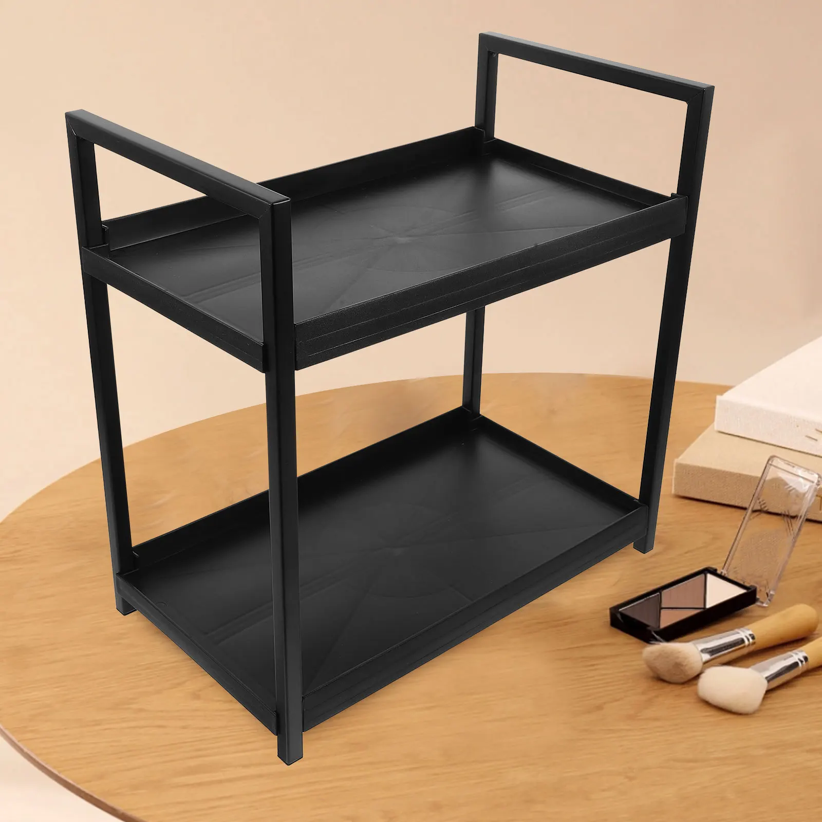 صينية تخزين بطبقة مزدوجة للحمام، منظم سطح الطاولة، حامل عرض مجوهرات العطور، سطح المكتب الحديدي متعدد الوظائف