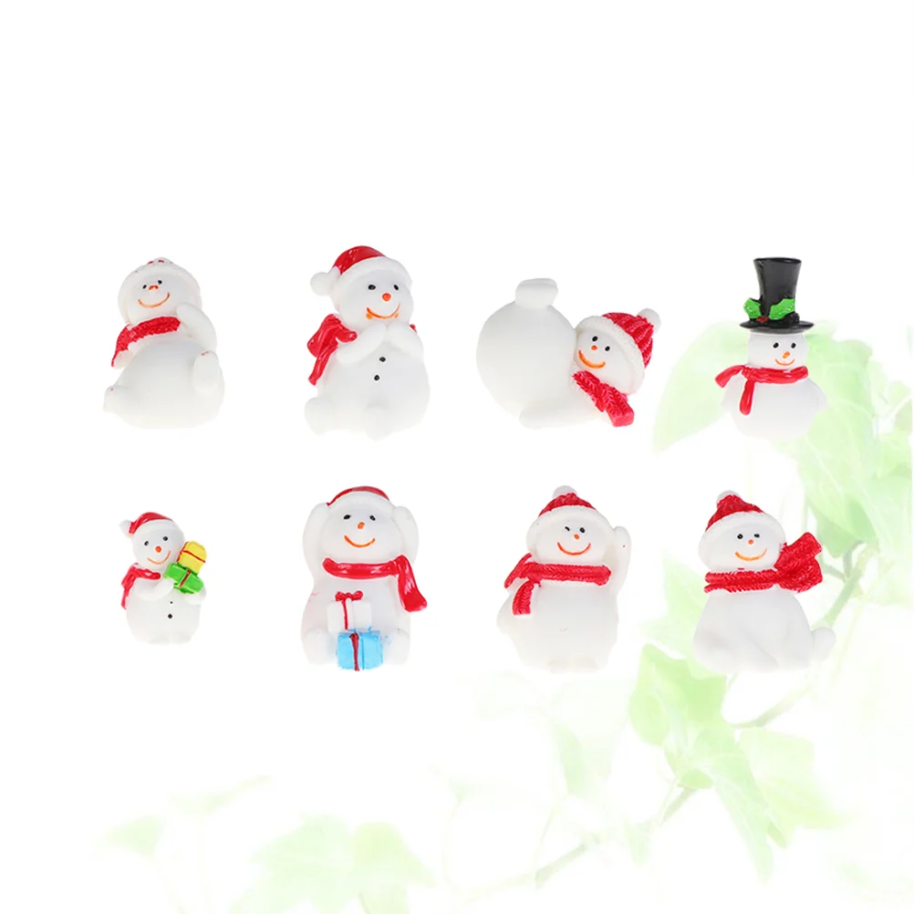 8 buah ornamen natal kerajinan menghias manusia salju bentuk Resin Lanscape miniatur