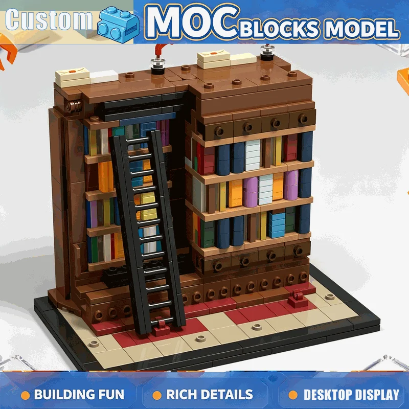 637PCS Modular Bookshelf MOC Building Blocks Custom Library Home Decor Furniture Model DIY Assembly Toy Creative Collection Gift