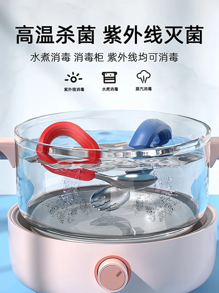 Baby Spoon Zixue Eat Training Self-Eating Elbow Stainless Steel Tableware Baby Spork