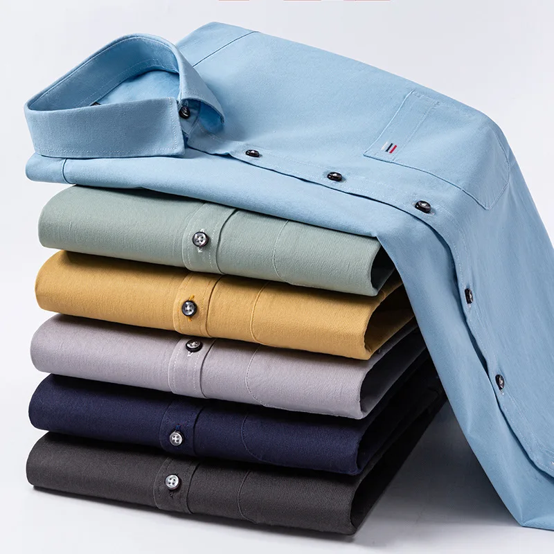

7XL Solid Color 100 Cotton Long Sleeve Shirt Men Business Casual White Shirt Black Blue Men Shirt Long Sleeve Slim Fit Pocket