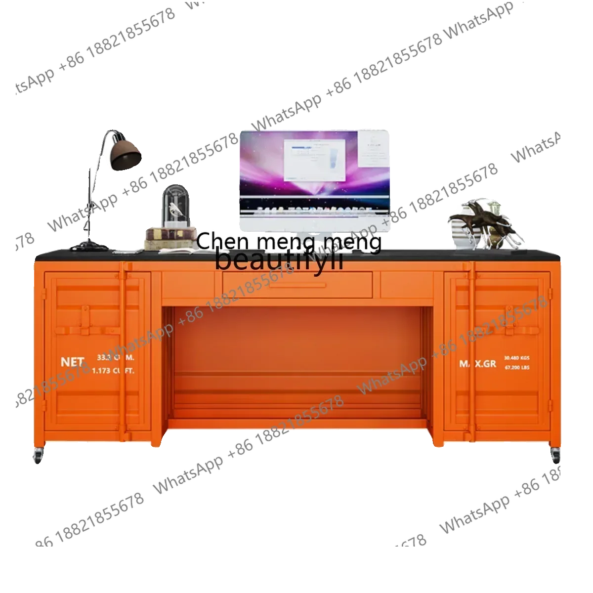 SS new style Industrial wind computer desk desk office multifunctional container wrought iron deskss 7486
