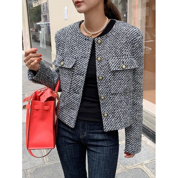 

Korean Sle Long Sve Open Cardigan Coarse Tweed Elegance ort Outerwear Autumn Winter New Arrival Women's Sweater