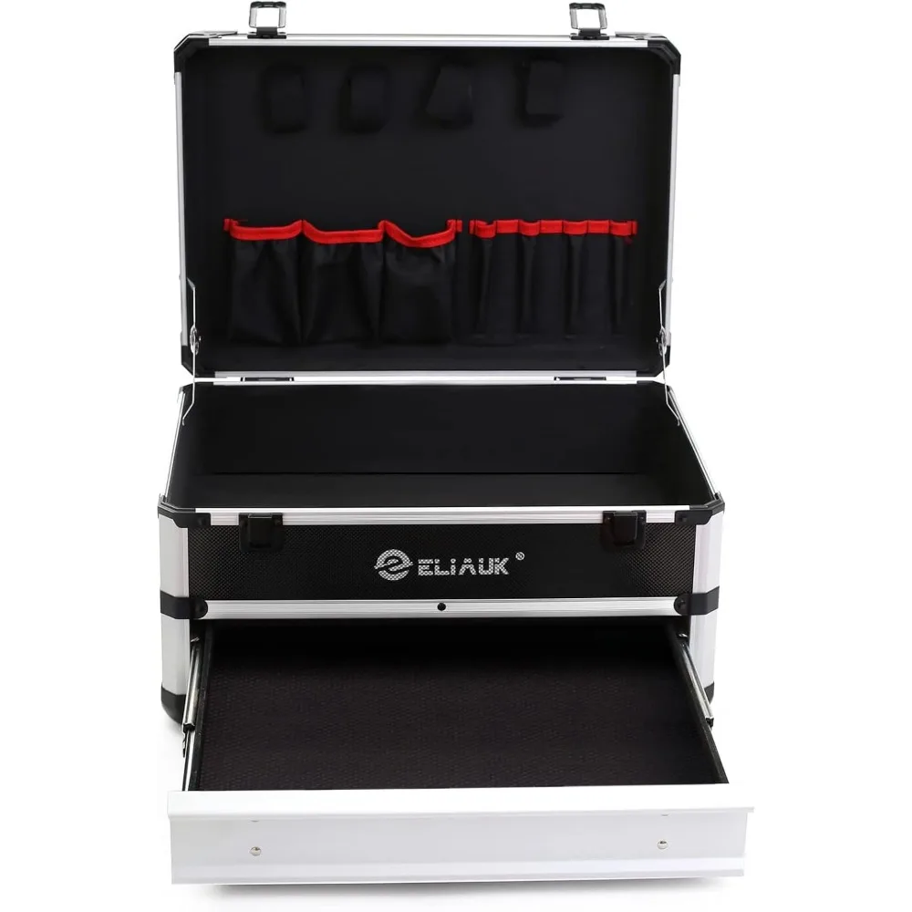Tool Box Hard Case Tool Organizer Storage Cabinet Carry Case with Lock &Drawers (Silver)