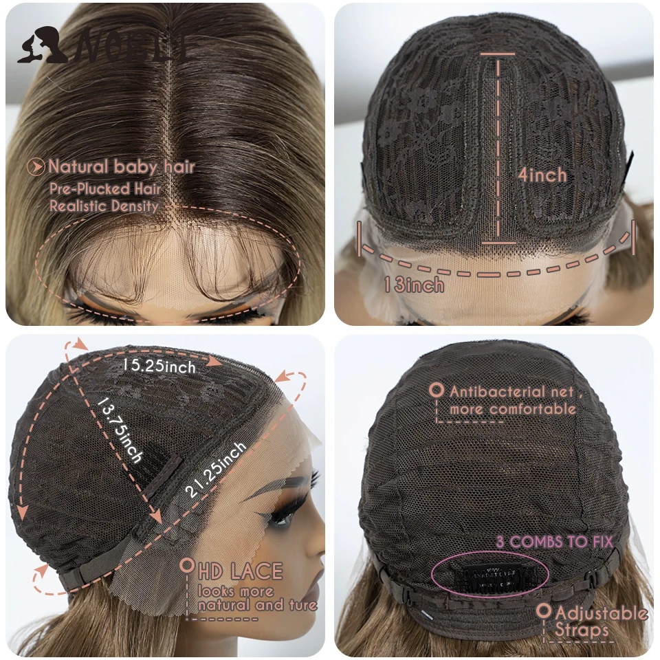 Edle synthetische Lace-Front-Perücke, Body-Wave-Perücke, 14 Zoll, mit Mittelscheitel, Lace-Perücken für Damen, Lace-Front-Perücke, Ombré-Blond, goldene Perücke. – Detail 6