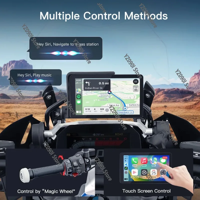 IP67 Waterproof 6 Inch Motorbike Navigator Wireless CarPlay HD Touch Screen