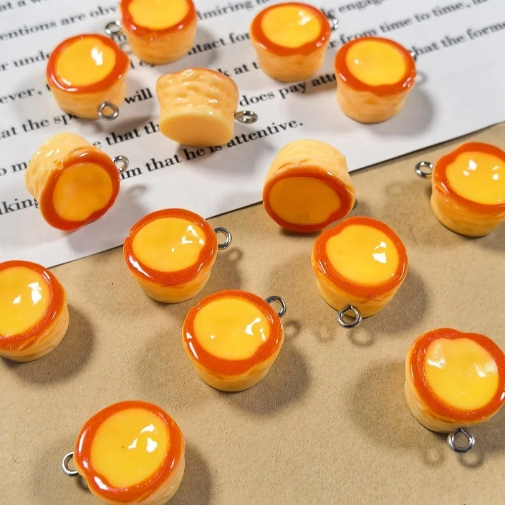 10Pcs Mini Pudding Egg Tart Charms Simulation Dessert 3D Resin Food Pendants for Earrings Bracelets Keychain Decor Jewelry Make