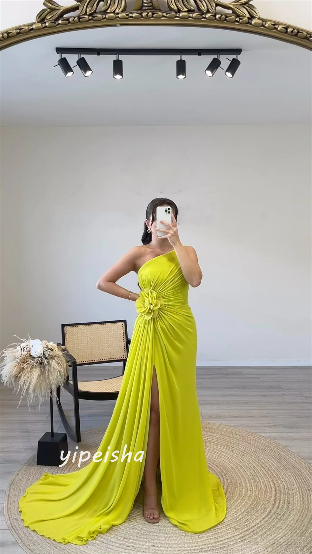 Jiayigong  Chiffon Flower Draped Pleat Clubbing A-line One-shoulder Bespoke Occasion Gown Long Dresses Saudi Arabia Evening