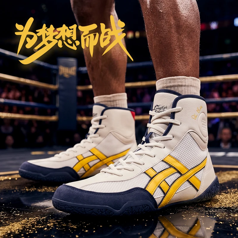 Men Boxing Wrestling Shoes High Top Ankle Support Non Slip Durable Breathable Lightweight Fighting Footwear