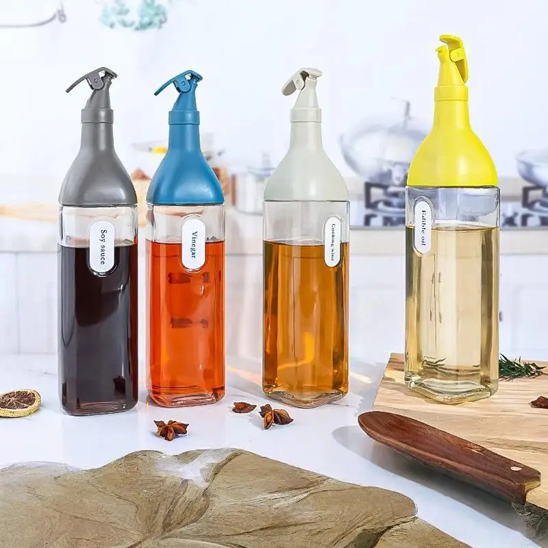 1Pcs Glass Oil Dispenser Bottle With Flip Top Lid Leak Proof Seasoning Sauce Vinegar Storage Container For Kitchen Cooking
