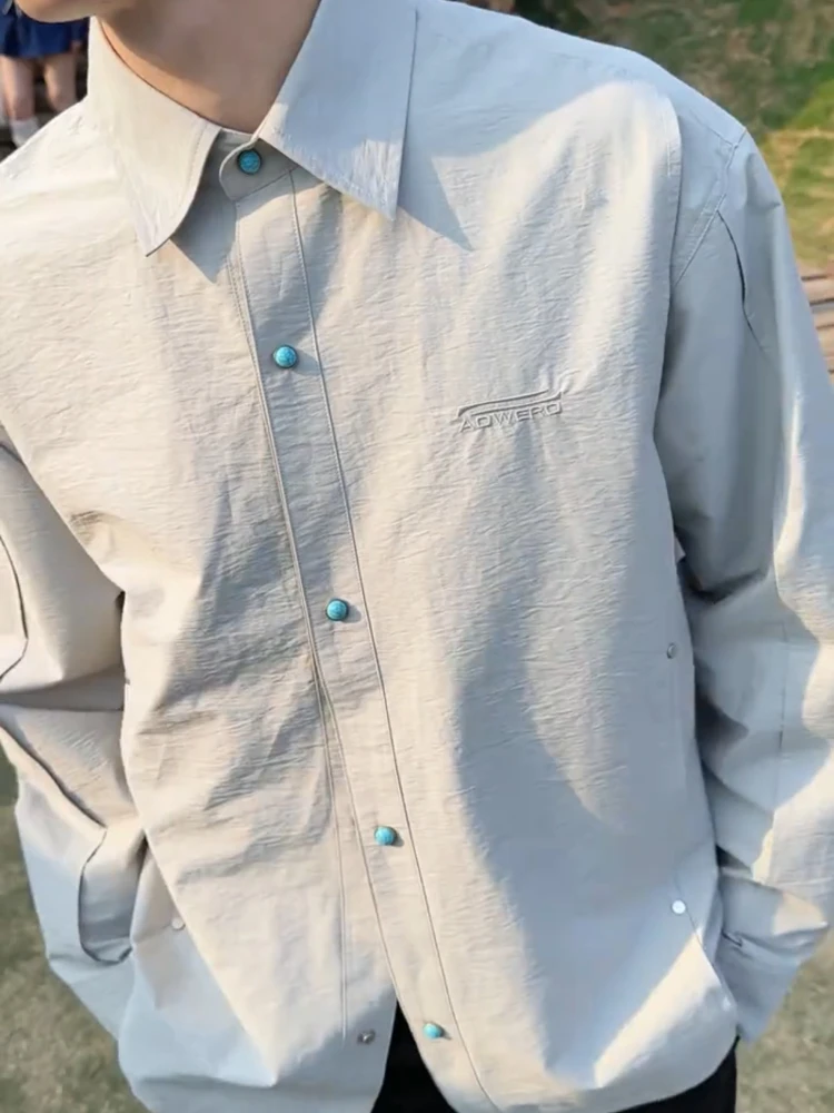 Loose Fit Casual Shirt Jacket for Men Turquoise Early Autumn Versatile Thin Style Button up Breathable Long Sleeve Shirt