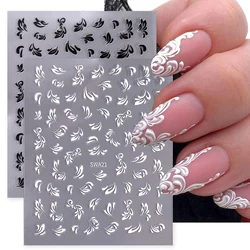 2pcs Black And White Lace Flowers Nail Sticker Painting Floral Leaves Wedding Charms Decals Grace Retro Sliders Manicure Foils