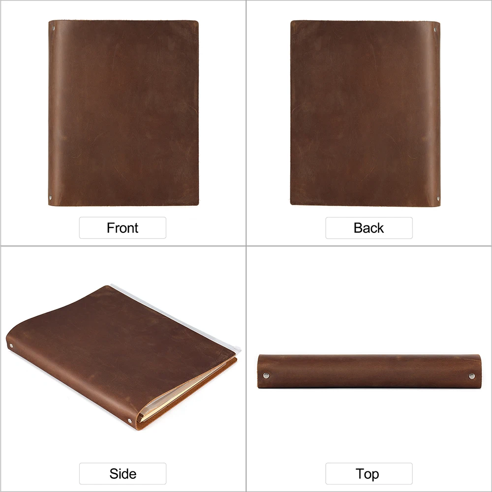 JOYIR Genuine Leather Handmade A4 Size Ring Planner Vintage Unisex Notebook With 4 Ring Binder Sketchbook Office Notepad