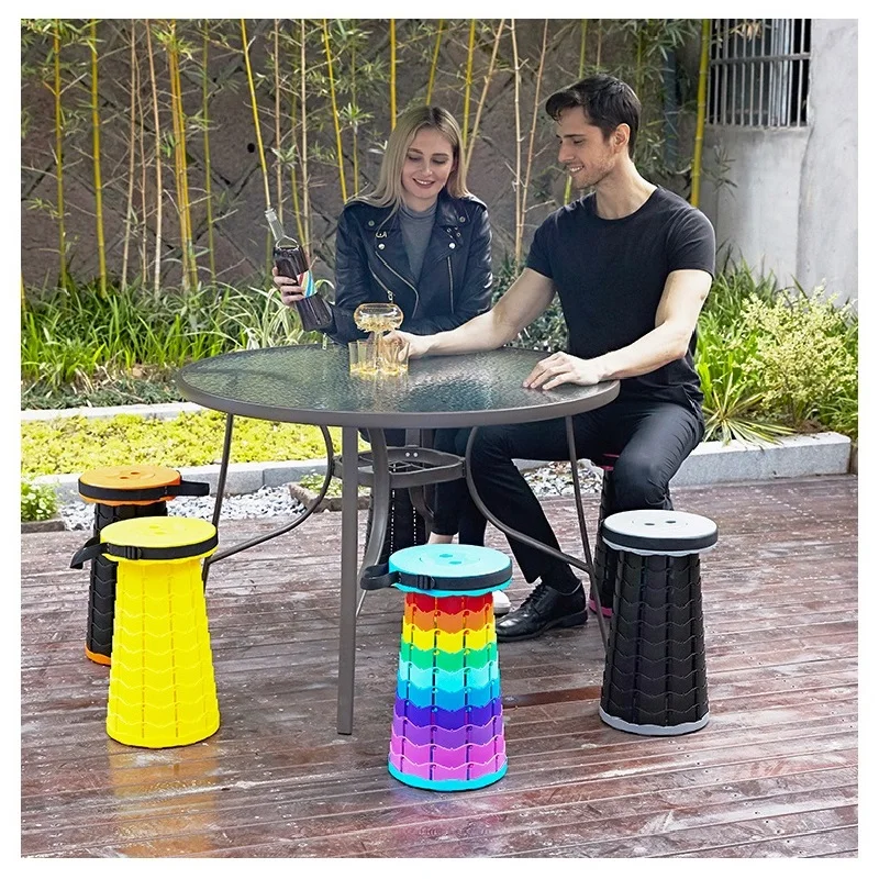 Portable Telescoping Stool with Cushion,Rainbow Retractable Stool Big Capacity 440Ib,Adjustable Folding Stool for Hiking Camping