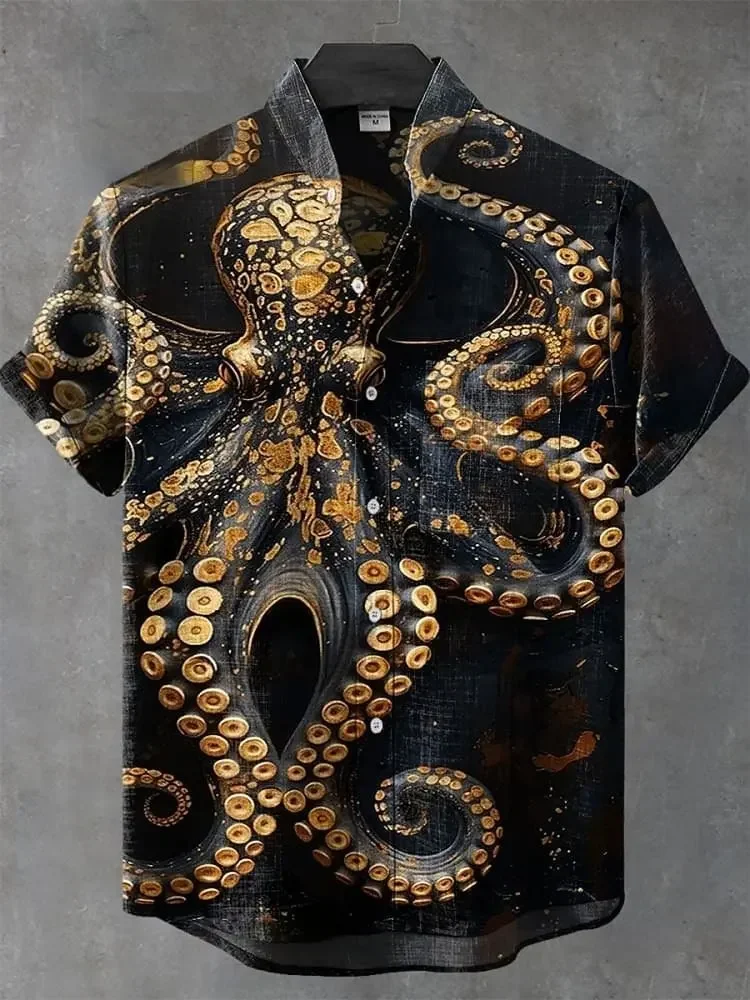 

Fashion Men's Summer Hawaiian Short Sleeve Oversized Shirt 3D Printed Tentacle Pattern Casual Top Loose Oversize Men Blouse New