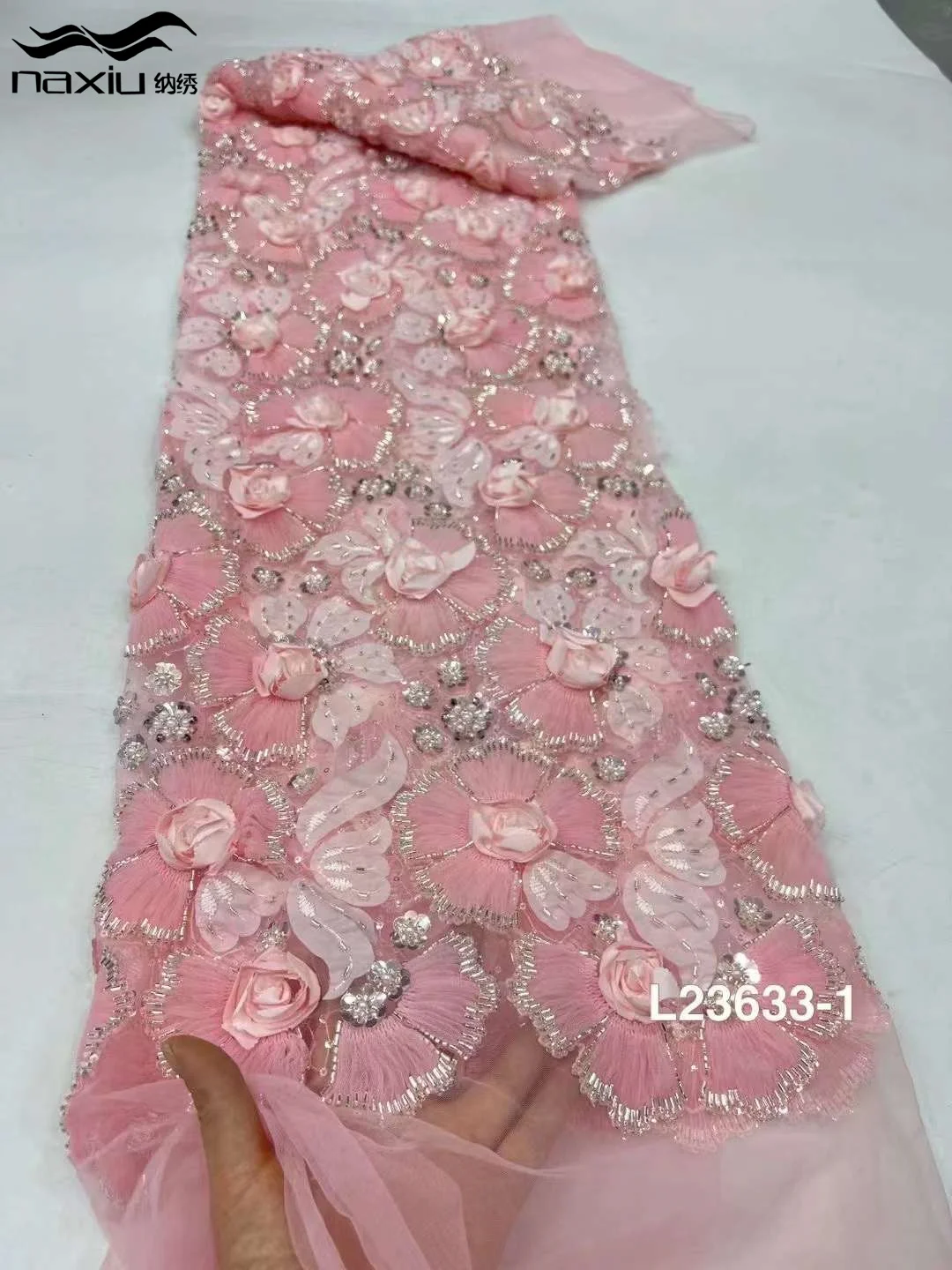 

Madison African Beads Lace Fabric 2024 High Quality French Luxury 3D Flower Nigerian Sequins Tulle Lace Fabric For Wedding Dress