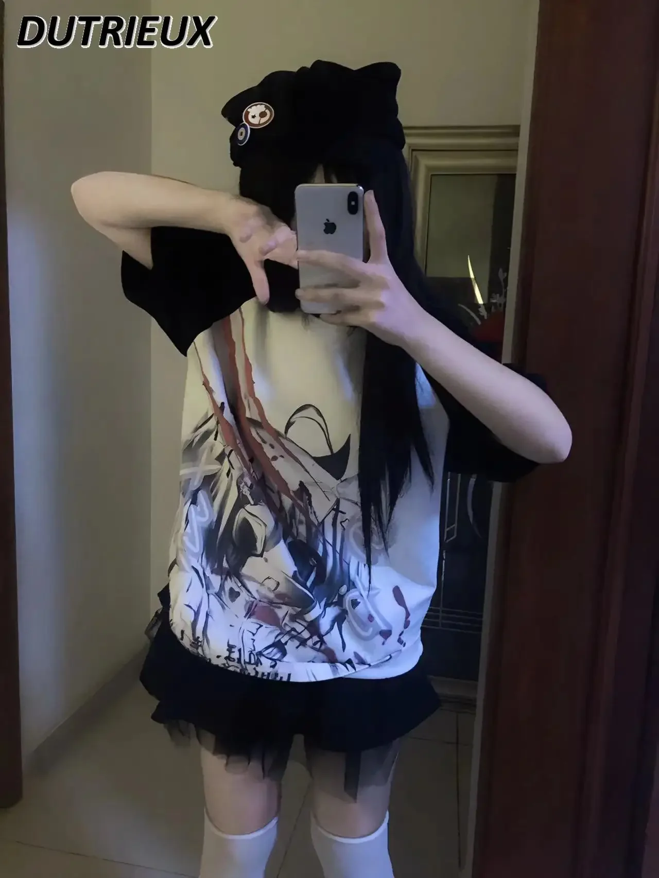 Y2k Top Girls 2025 Estate Nuovo Originale Scuro Harajuku Raglan T-shirt a maniche corte Sottocultura femminile Allentato Stampa T Shirt per le donne