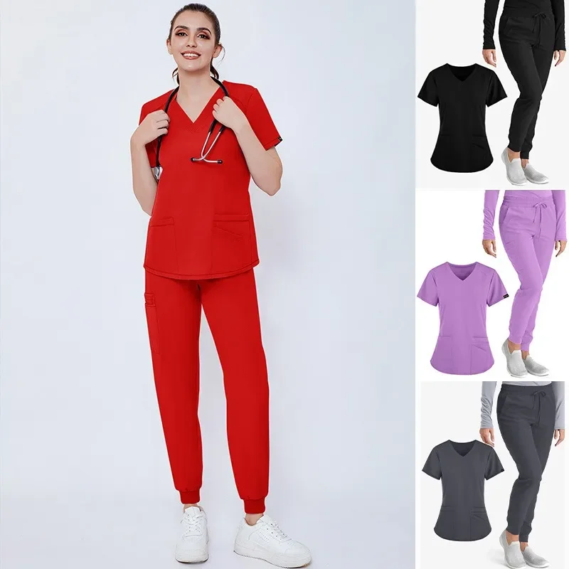 Hospital Scrubs Set Men Short Sleeve Classic V-neck Top and Pants Nursing Uniform Doctor Clothing Surgery Workwear Pet Doctor