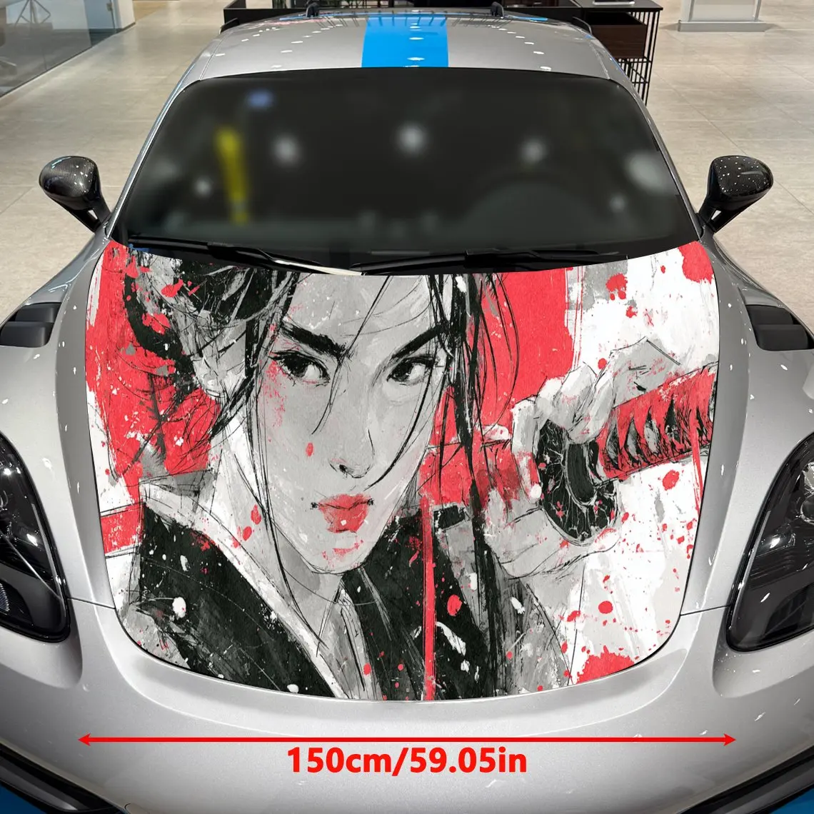 Blood Ink Sword Princess Pattern car hood stickers, waterproof self-adhesive, scratch resistant, easy to stick, durable car PVC