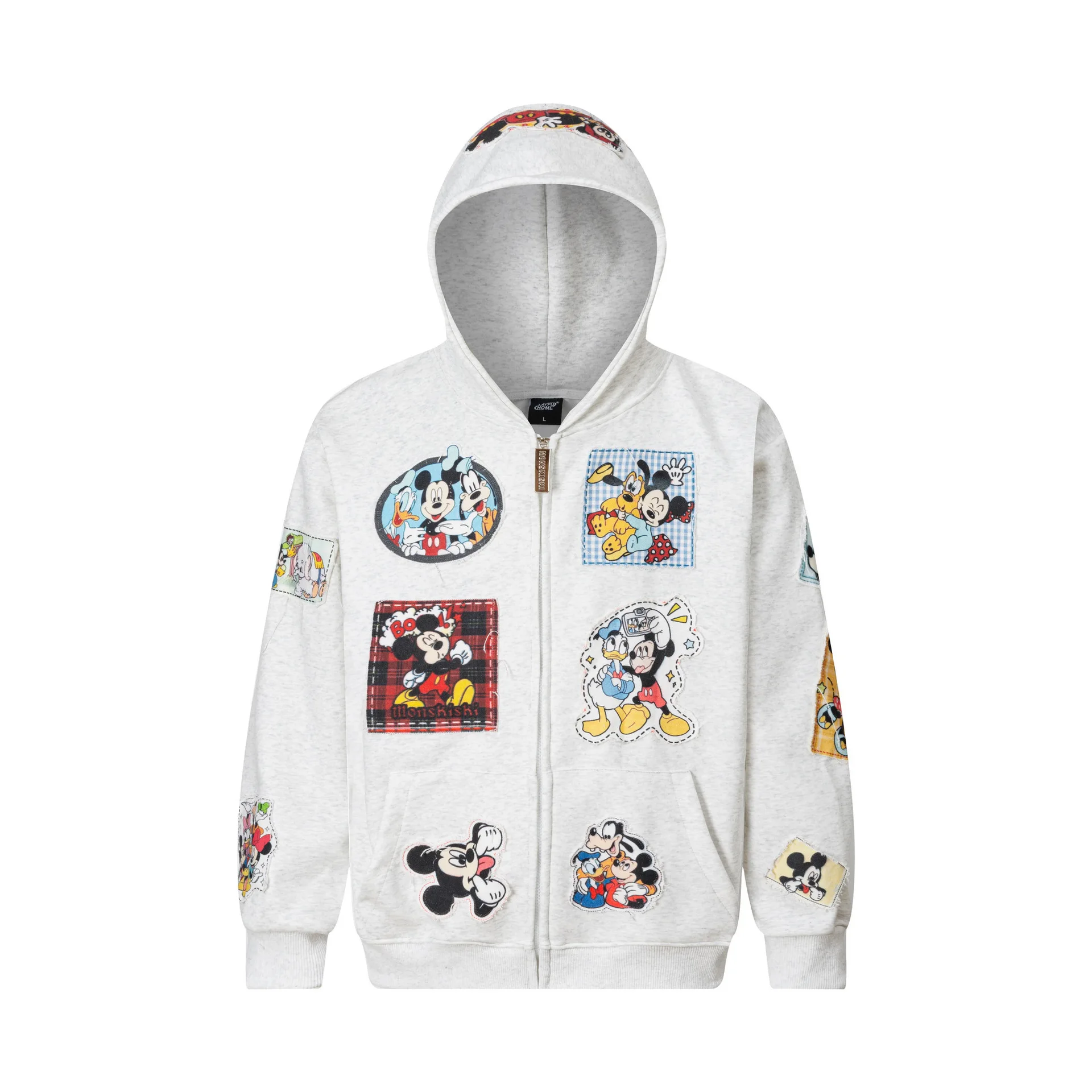 Retro Cartoon Patchwork Embroidered Hooded Cardigan Sweatshirt for Men and Women 2025 Autumn Loose Casual Versatile Jacket