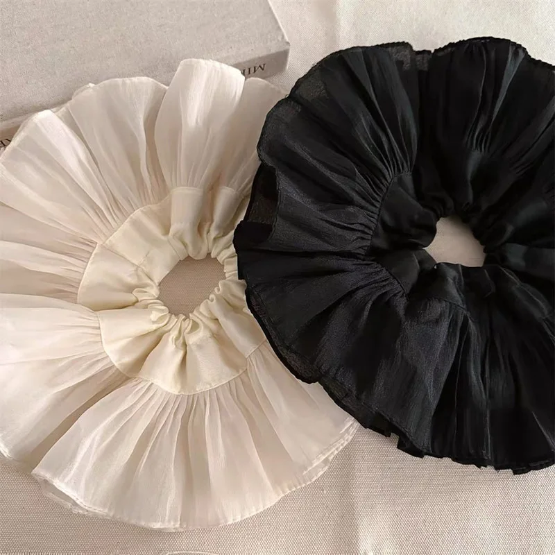 

BYL Super Large Pleated Double-layer Hair Scrunchies Black White Versatile Simple Hair Loops Hair Accessories for Women Girls