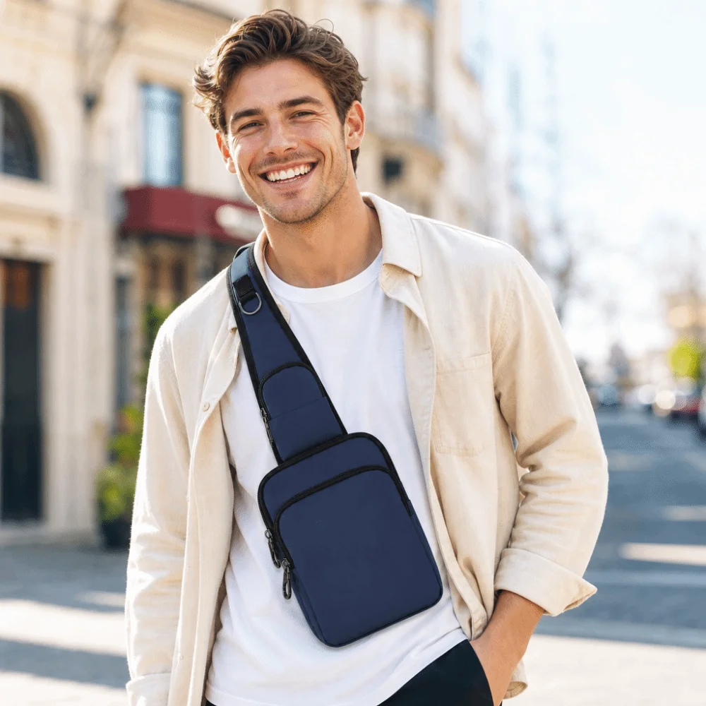 Fashion RFID Blocking Chest Bag Anti-Theft Lightweight Anti-Theft Sling Bag Multi-pocket Casual Messenger Bag Street Sports
