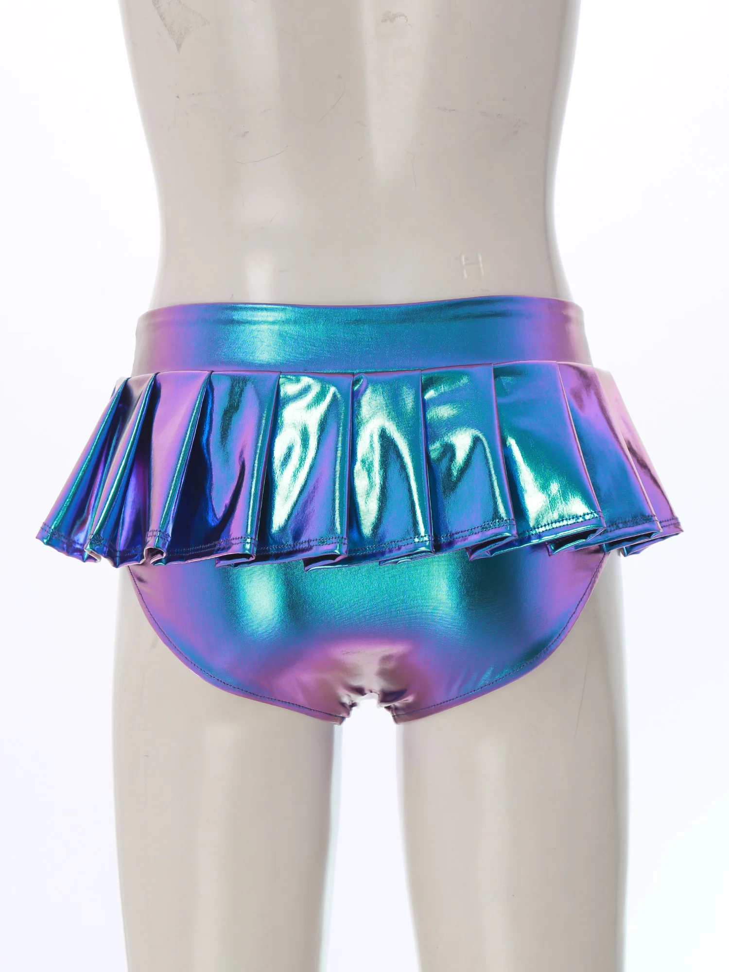 Mini jupe métallique brillante pour femmes, ourlet plissé pour vêtements de danse de fête Rave