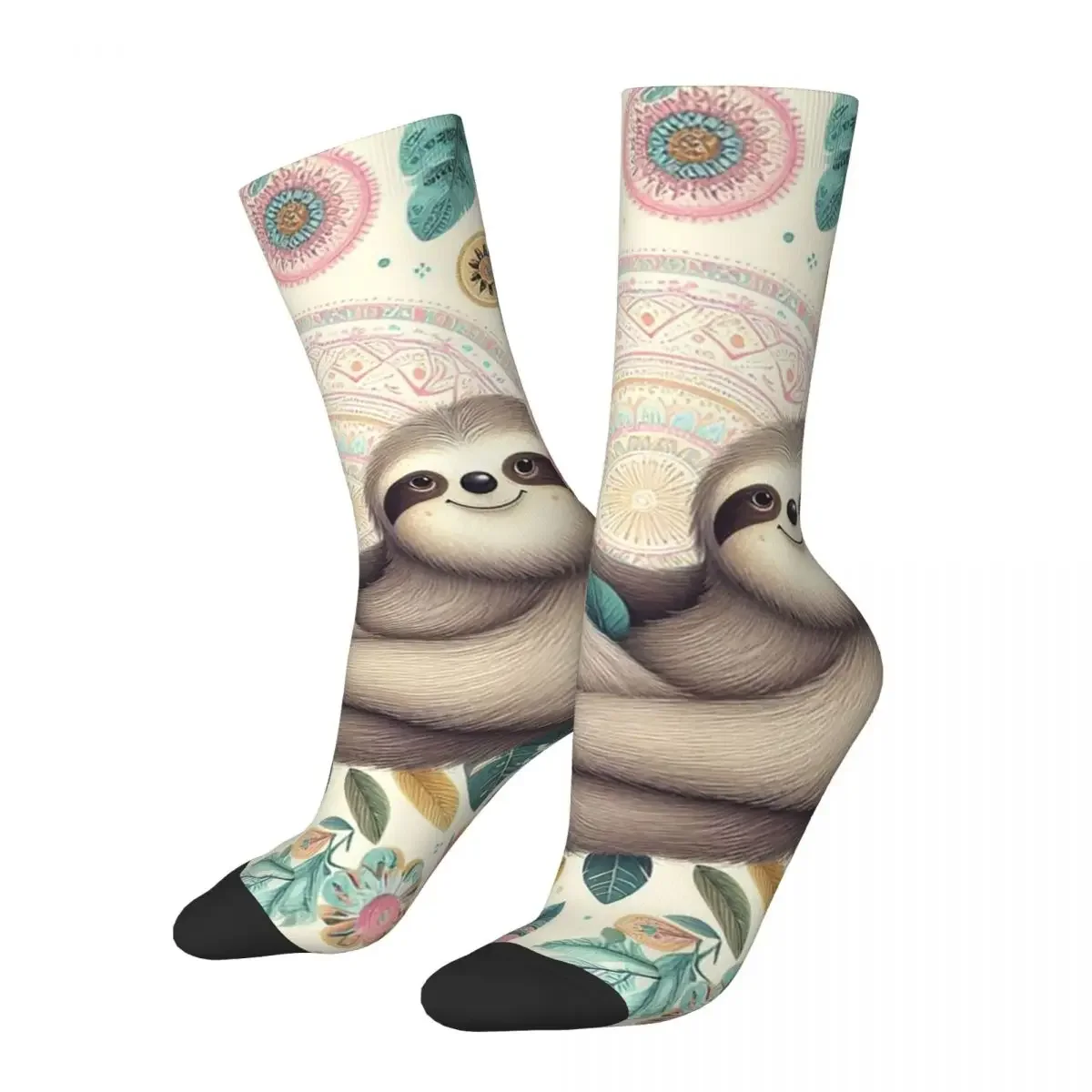 

Happy Boho Sloth Floral Socks Harajuku Sweat Absorbing Stockings All Season Long Socks Accessories for Unisex Gifts