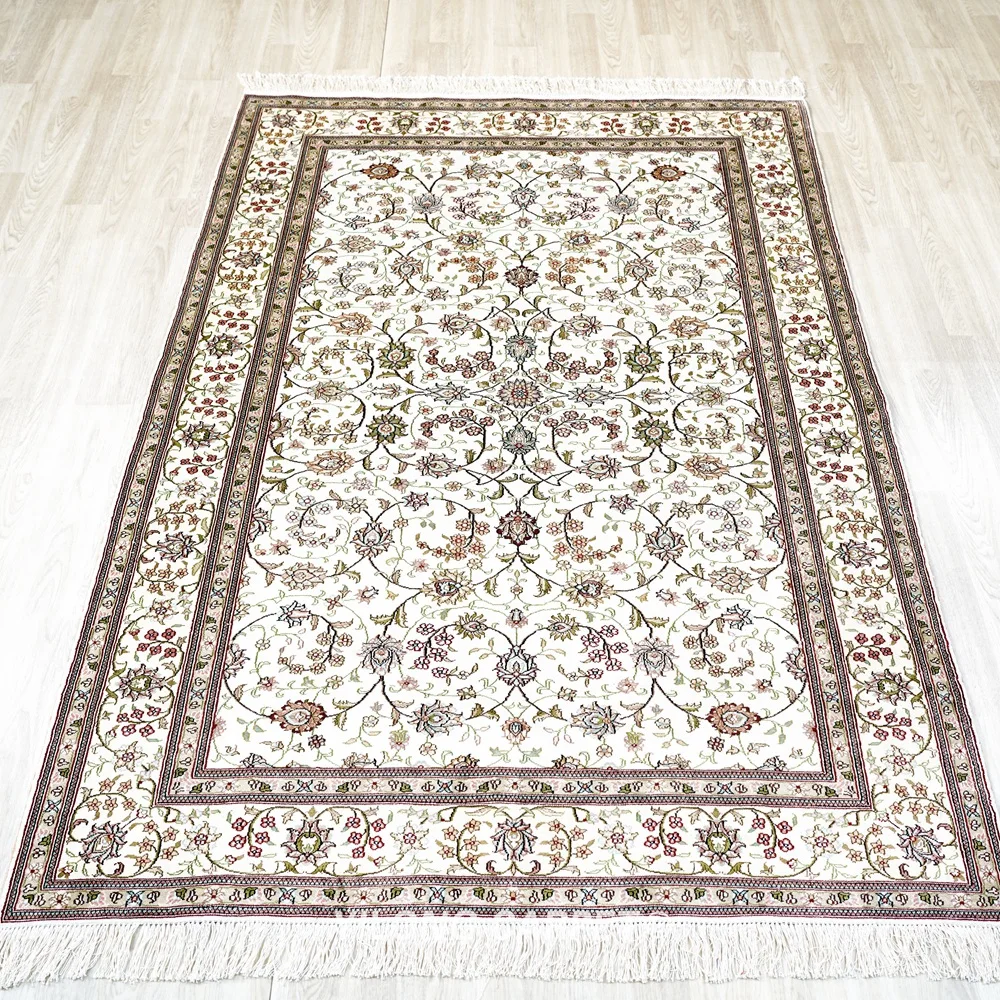 152x244cm Handmade Persian Silk Rug Elegant Medallion Qum Carpet (YJH166AB)