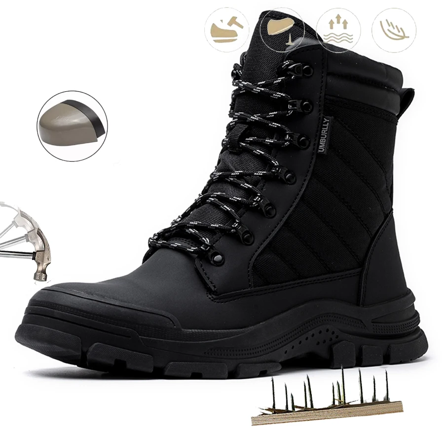 

Men Work Safety Boots Outdoor Military Boots Anti-smash Anti-puncture Industrial Shoes Men Zipper Boots Indestructible Boots