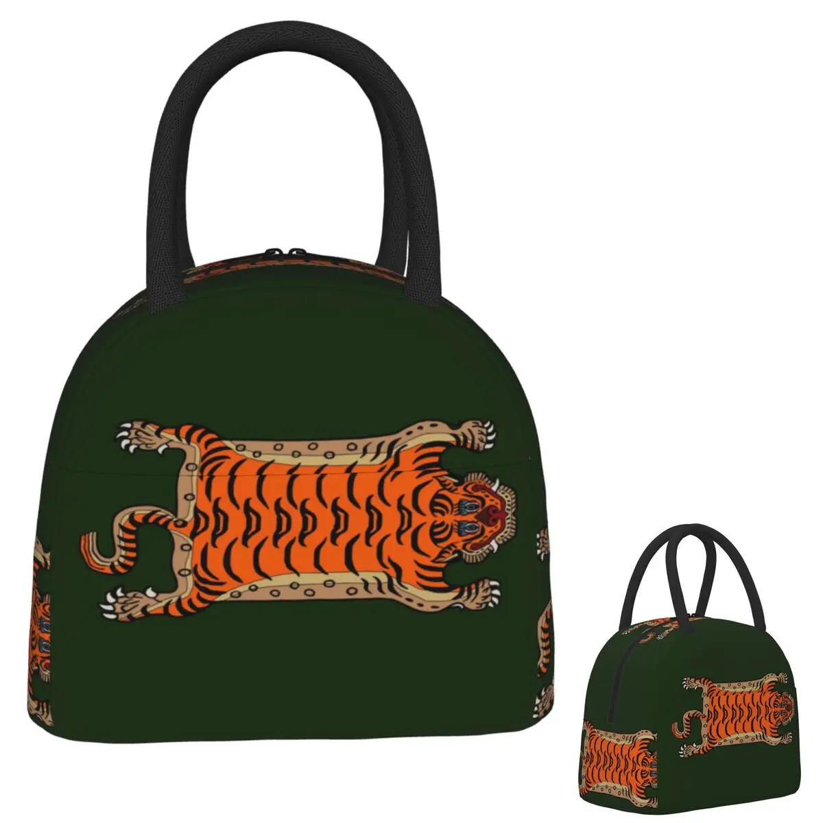 

TIBETAN TIGER RUG-green Insulated Lunch Bag for Women Kids Portable Food Boxes Thermal Lunch Box Tote
