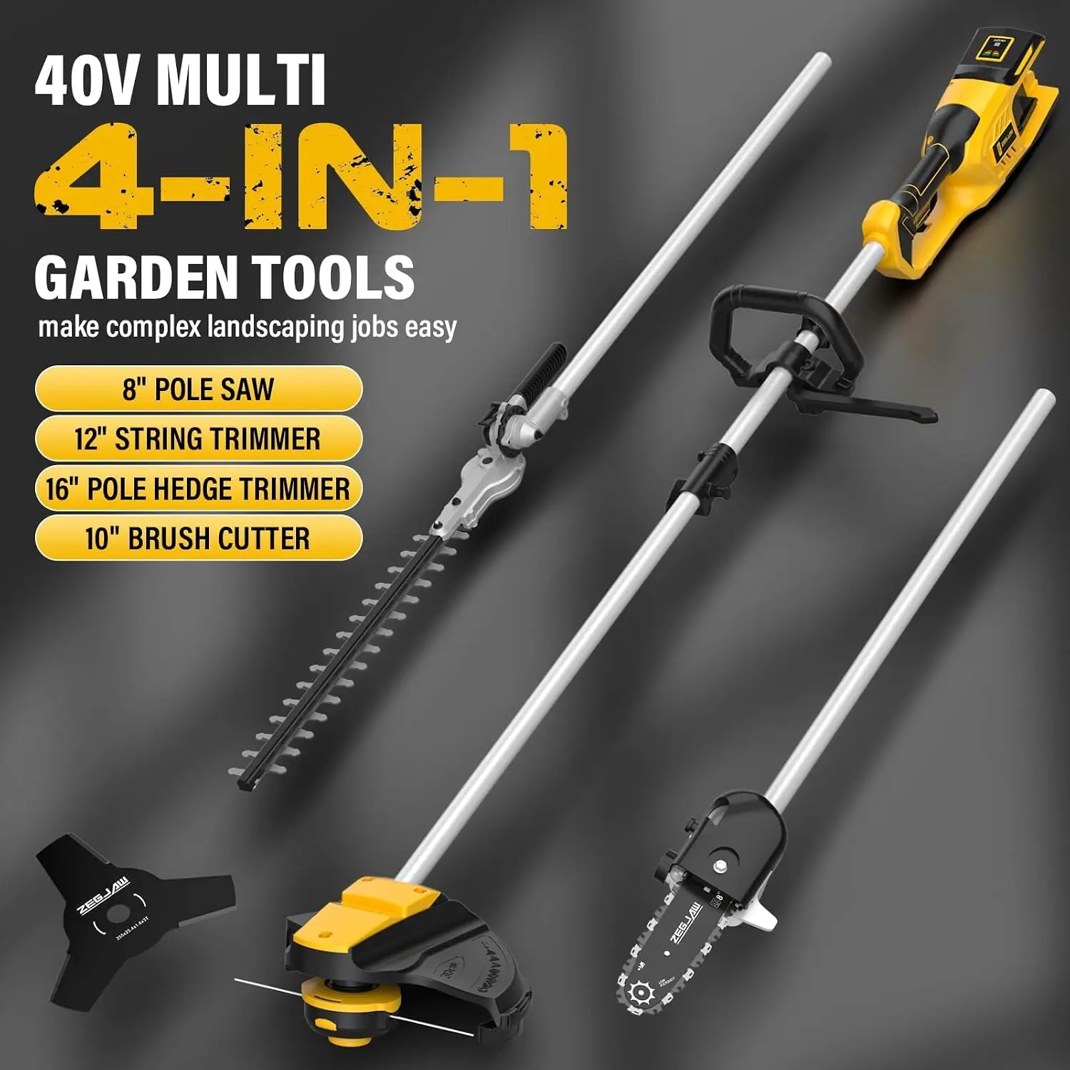 40V Weed Wacker Cordless, 8-Inch Pole Saw, Hedge Trimmer And Brush Cutter, 4-In-1 Multi Garden Tools With 2X20V 4.0Ah