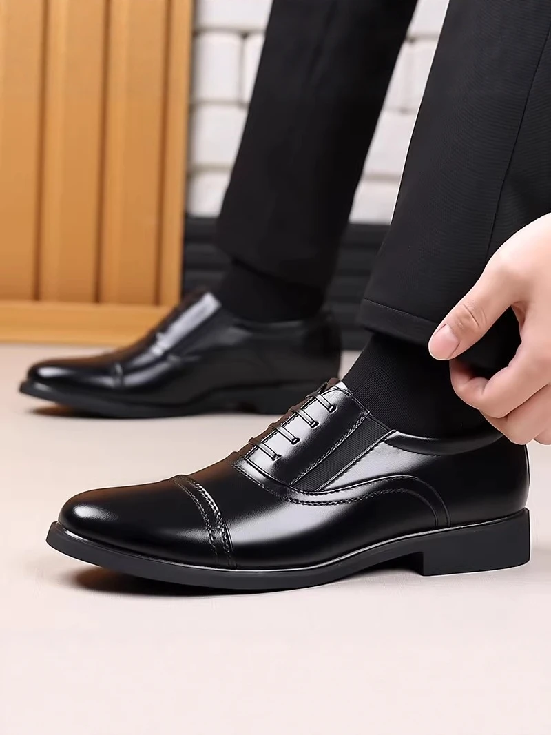 Leather Shoes Men's 2026 New Autumn Thick Bottom Heightening British Style Formal Groom Wedding Casual Pointed Toe Men's Shoes