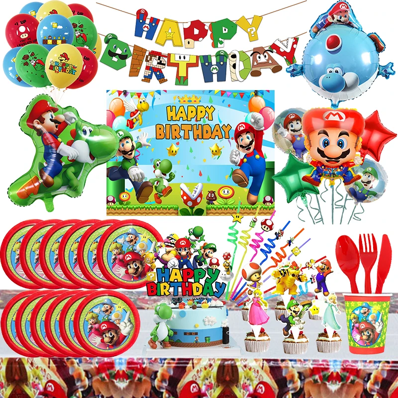 Super Brother Birthday Party Decorations Super Bros Tableware Paper Plates Cup Napkins Game Figure Balloons Baby Shower for Kids