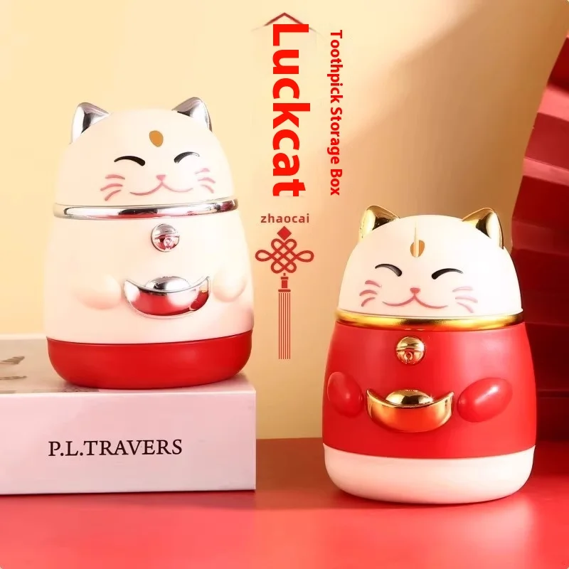 

Creative Press-To-Open Cat Design Toothpick Holder High Aesthetic Value Cartoon Chinese Trend Automatic Pop-Up Toothpick Jar