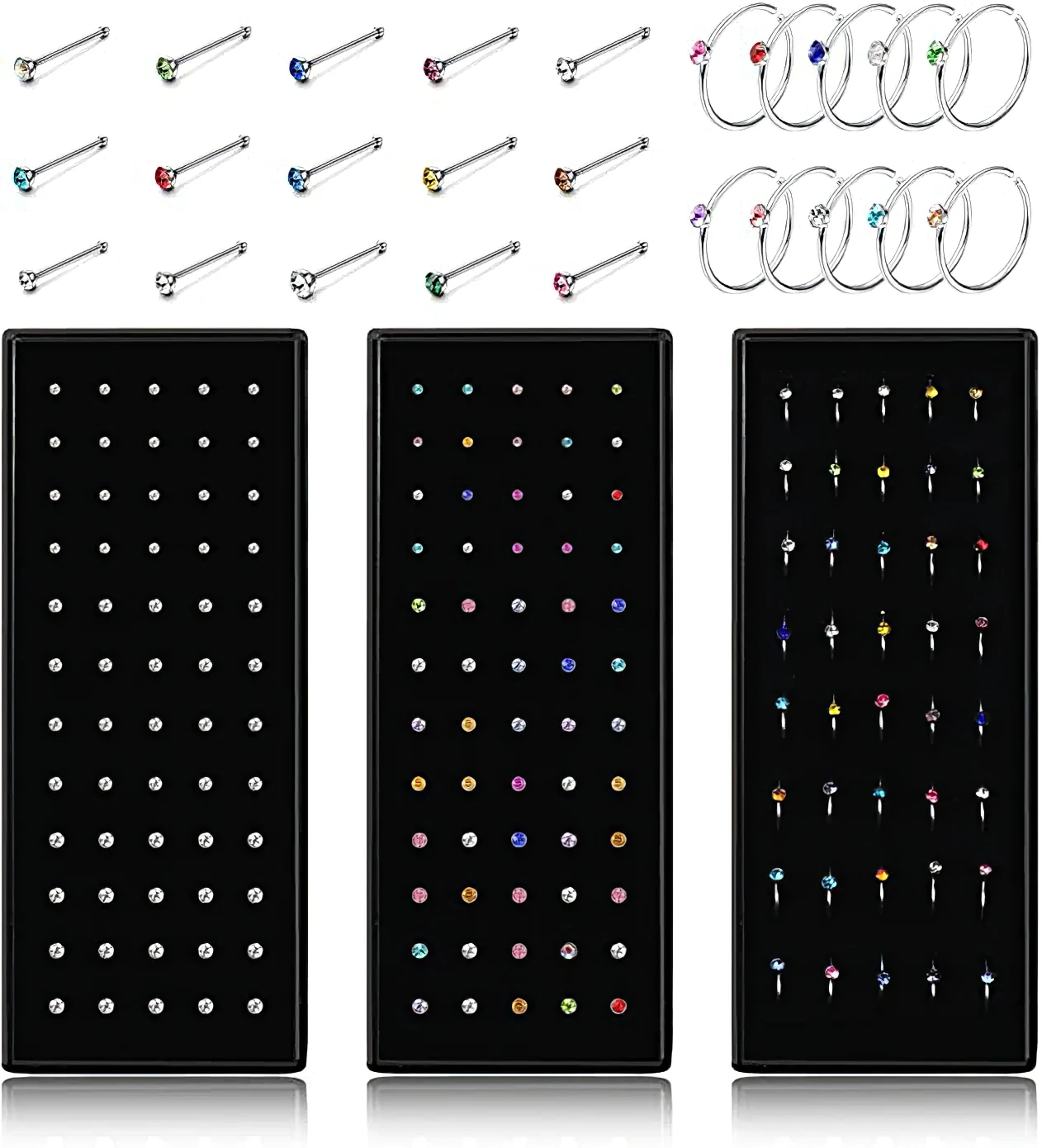 40/60PC 세트 패션 크리스탈 C 모양 코 링 여성을위한 스테인레스 스틸 여러 가지 빛깔의 벤드 코 스터드 Aro Nariz Anneau Nez Piercing 