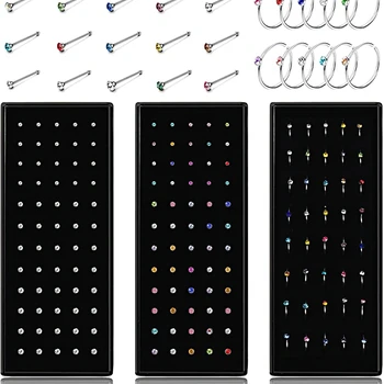 40/60PC 세트 패션 크리스탈 C 모양 코 링 여성을위한 스테인레스 스틸 여러 가지 빛깔의 벤드 코 스터드 Aro Nariz Anneau Nez Piercing